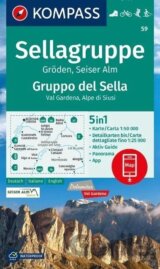 Sellagruppe, Gröden, Seiser Alm / Gruppo del Sella, Val Gardena, Alpe di Siusi 1:50 000 / turistická mapa KOMPASS 59