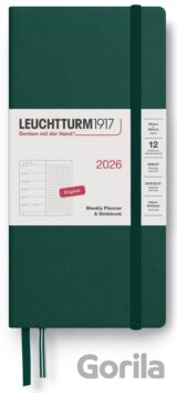 Weekly Planner & Notebook 2026 Wallet (B6+ x A6) Forest Green - tečkovaný