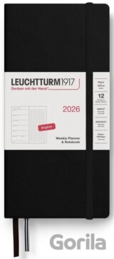 Weekly Planner & Notebook 2026 Wallet (B6+ x A6) Black - tečkovaný