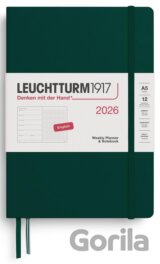 Weekly Planner & Notebook 2026 Medium (A5) Forest Green - tečkovaný