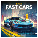 NOTIQUE Nástenný poznámkový kalendár Fast cars (Fantastické autá) 2026
