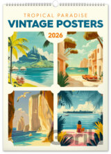 NOTIQUE Nástenný kalendár Vintage posters – tropical paradise (Vintage plagáty – tropické raje) 2026