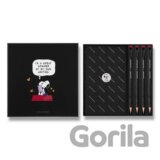 Moleskine - set Peanuts (čierny v krabičke - zápisník a grafitové ceruzky Blackwing (4 ks))