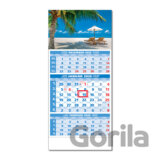 Štandard 3-mesačný modrý nástenný kalendár 2026 - pláž