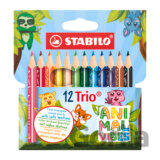 Trojhranná farbička - STABILO Trio hrubá krátka - 12 ks sada - s motívmi zvierat