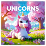 NOTIQUE Nástenný poznámkový kalendár Happy Unicorns (Veselé jednorožce) 2027