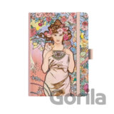 Notes A5 Premium Alfons Mucha 2027 linky Růžový