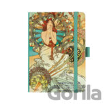 Notes A5 Premium Alfons Mucha 2027 tečky Tyrkysový