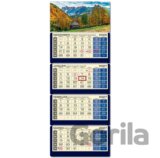Luxus 4-mesačný modrý nástenný kalendár 2027 - drevený kostol v Tatrách