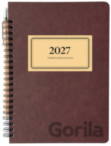 Diář 2027 týdenní s tužkou RETRO, sloupcový, vínový