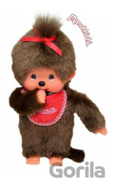 Monchhichi 20cm - holka s červeným bryndáčkem