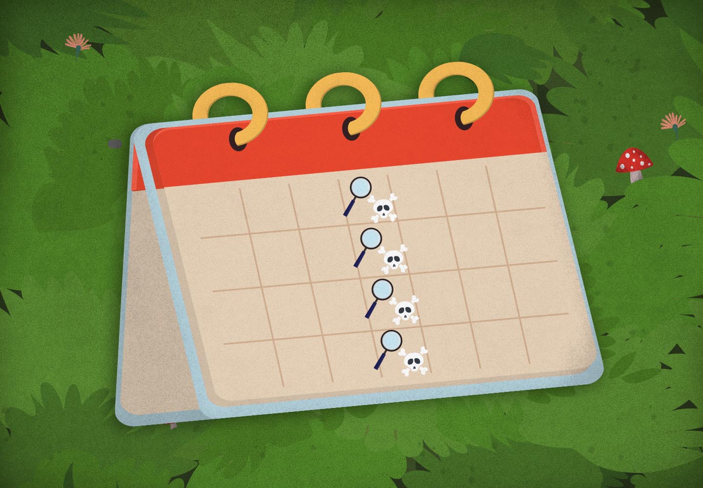 Zlý vlk v lese objeví kalendář, ve kterém je každý jeden čtvrtek v měsíci barevně zvýrazněný a je u něj nakreslená malá lebka se zkříženými kostmi.