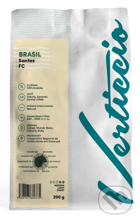 Verticcio Brasil Santos FC (Pražená zrnková káva, 200g)