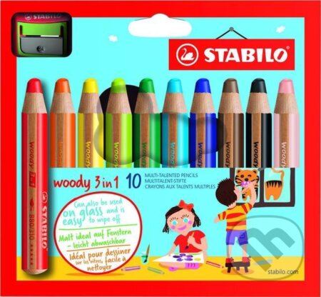Pastelky STABILO woody 3in1, sada (10 ks v púzdre)