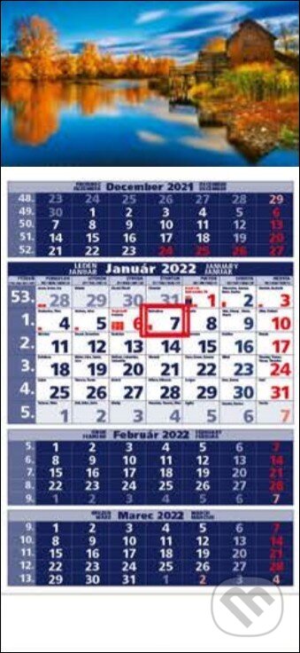Štandard 4-mesačný modrý nástenný kalendár 2022 - jesenné jazero, Spektrum grafik, 2021