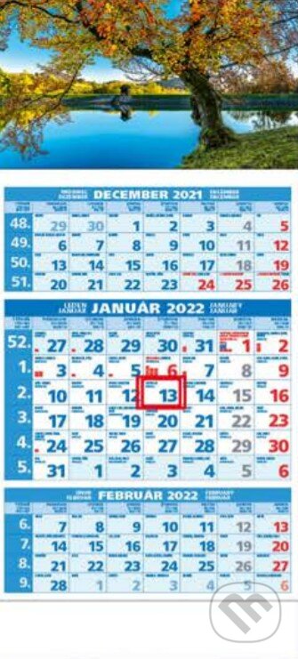 Štandard 3-mesačný modrý nástenný kalendár 2022 - jazero, Spektrum grafik, 2021
