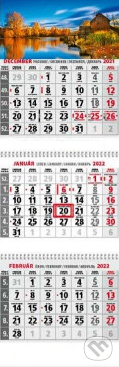 Klasik 3-mesačný sivý nástenný kalendár 2022 - jesenné jazero, Spektrum grafik, 2021