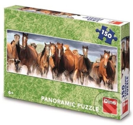 Koně ve vodě panoramic - puzzle z kategorie 60 - 300 dílků