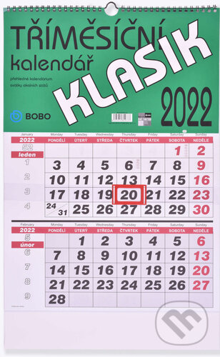 Tříměsíční Klasik 2022 - nástěnný kalendář, BOBO BLOK, 2021