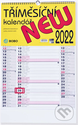 Tříměsíční New 2022 - nástěnný kalendář, BOBO BLOK, 2021