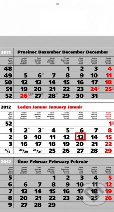 Trojmesačný kalendár Štandard (sivý) 2012, Presco Group, 2011
