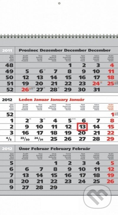 Trojmesačný kalendár Super (sivý) 2012, Presco Group, 2011