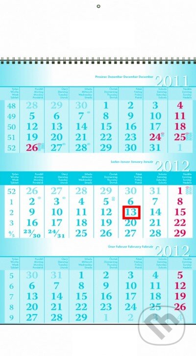 Trojmesačný kalendár Super (modrý) 2012, Presco Group, 2011