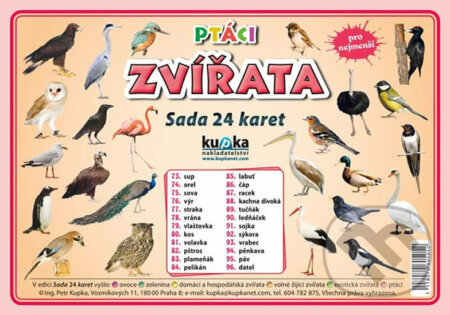 Sada 24 karet - zvířata (ptáci) A5 - Petr Kupka, Kupka, 2018