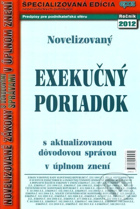 Novelizovaný EXEKUČNÝ PORIADOK (2012/6), Epos, 2012