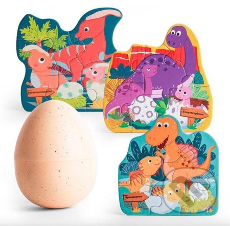 Dinosauři ve vejci, dřevěné (s hračkou) - puzzle z kategorie Maxi dílky