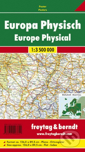 Európa nástenná fyzická mapa, freytag&berndt, 2014