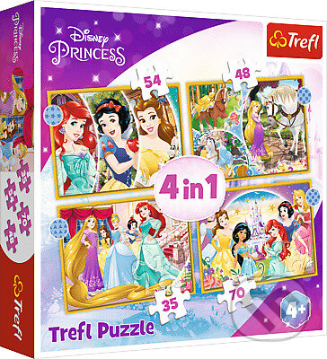 TREFL Puzzle Disney princezny: Šťastný den 4v1 (35,48,54,70 dílků)
