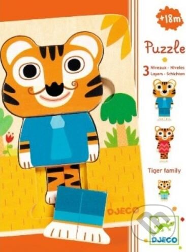 Trojvrstvové drevené puzzle: Tiger, Djeco, 2014