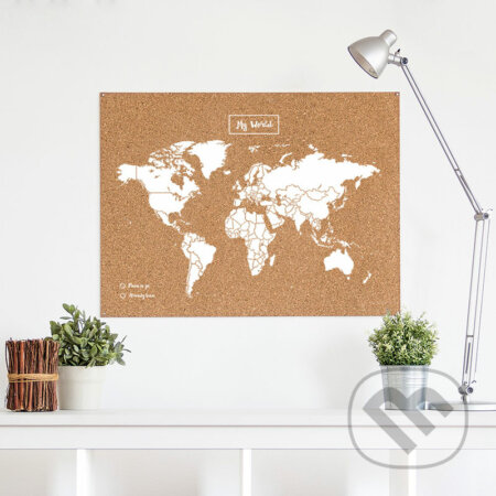Svet - korková mapa biela (nástenná zapichovacia mapa XL)