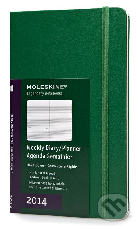 Moleskine – 12-mesačný horizontálny diár 2014 zelený (stredný, týždenný, pevná väzba), Moleskine, 2013
