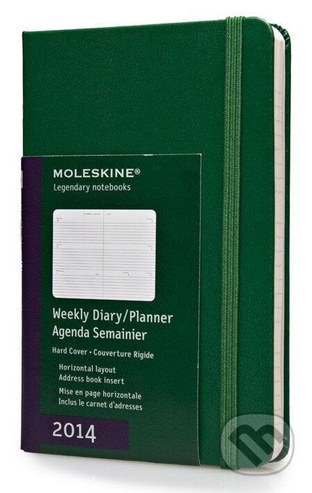 Moleskine – 12-mesačný horizontálny diár 2014 zelený (malý, týždenný, pevná väzba), Moleskine, 2013