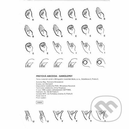 Prstová abeceda - samolepky (metodický materiál - sluchové postižení)  8 listů, Septima