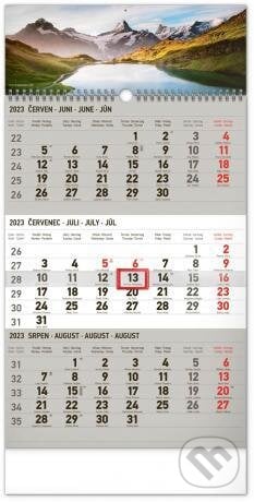 Nástěnný 3měsíční kalendář Krajina 2023 (šedý), Presco Group, 2022