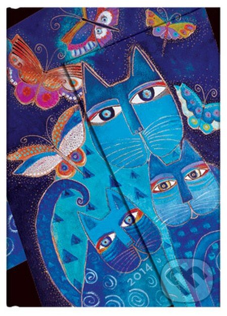 Paperblanks - Blue Cats & Butterflies 2014 (12-mesačný diár, midi, týždenný, horizontálny), Paperblanks, 2013