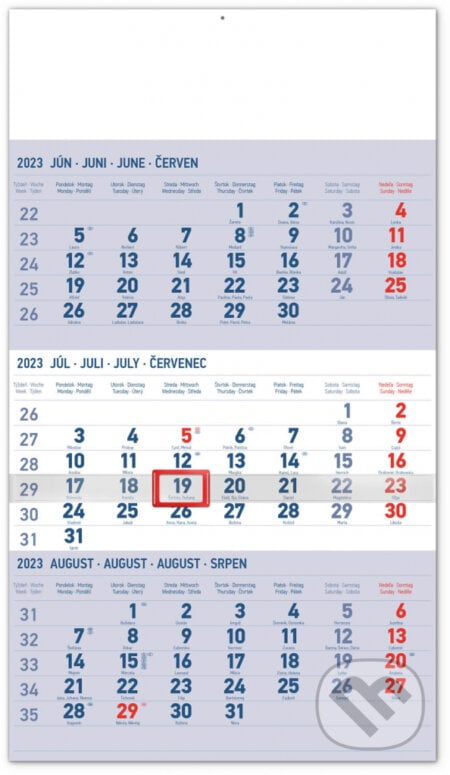 Nástenný kalendár 3-mesačný štandard modrý – so slovenskými menami 2023, Presco Group, 2022