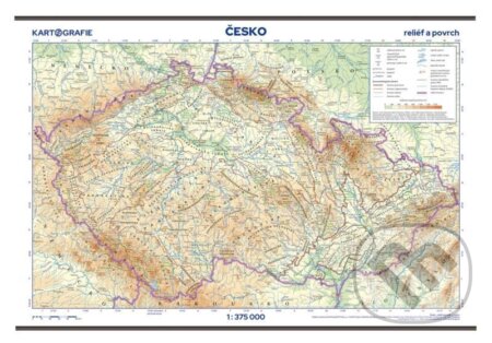 Česko - reliéf a povrch 1:375 000 nástěnná mapa, Kartografie Praha, 2022