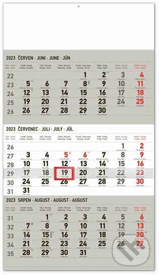 Nástěnný kalendář 3měsíční standard šedý 2023, Presco Group, 2022