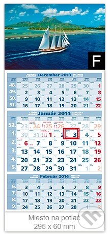 Nástenný 3-mesačný plánovací kalendár (modrý) s motívom plachetnice, Spektrum grafik, 2013