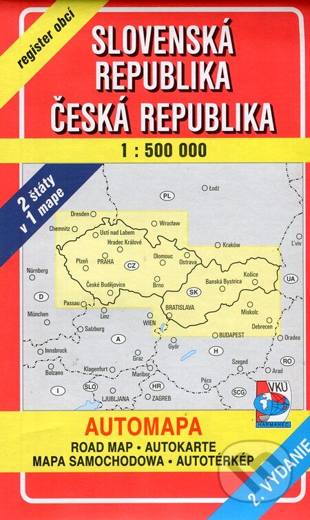Automapa Slovenská republika, Česká republika 1:500 000, VKÚ Harmanec, 2010