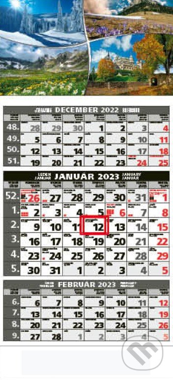 Štandard 3-mesačný sivý nástenný kalendár 2023 - štyri ročné obdobia, Spektrum grafik, 2022