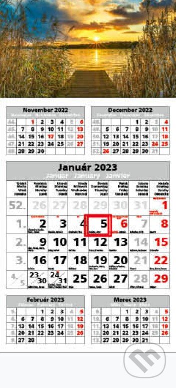 Štandard 5-mesačný sivý nástenný kalendár 2023 - západ slnka, Spektrum grafik, 2022