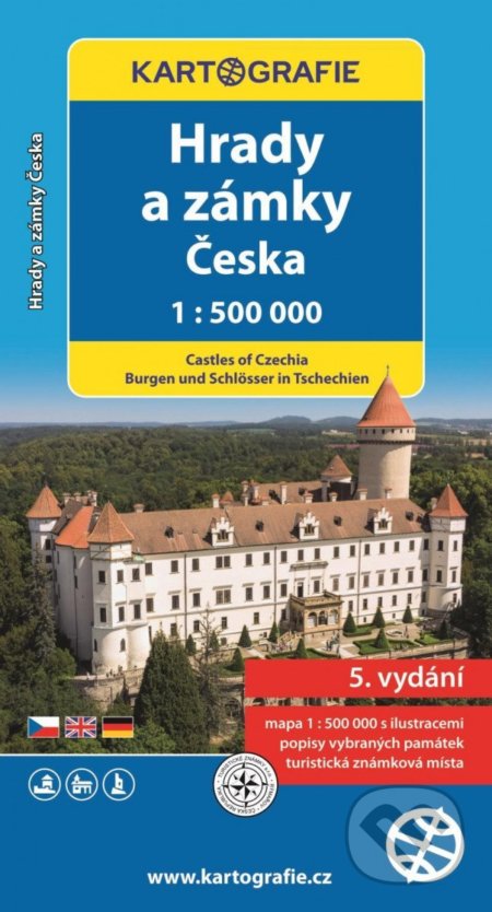 Hrady a zámky Česka/1 : 500 000, Kartografie Praha, 2022
