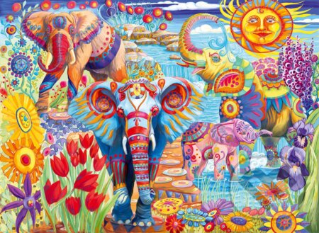 Elephants in the Garden - puzzle z kategorie Umělecké