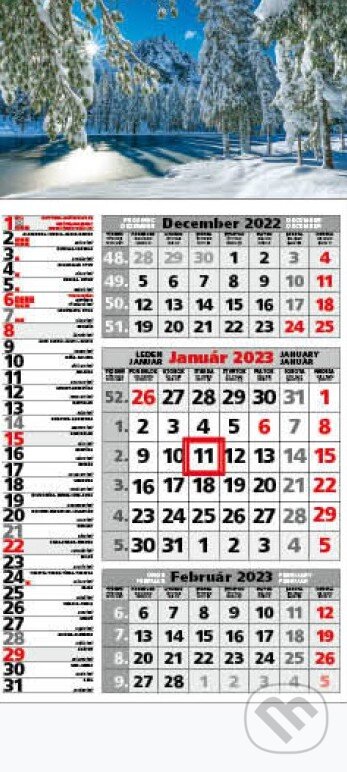 Štandard kombinovaný 3-mesačný sivý nástenný kalendár 2023 - zimná krajina, Spektrum grafik, 2022