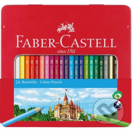 Pastelky Castell set 24 farebné s okienkom (plechová krabička)